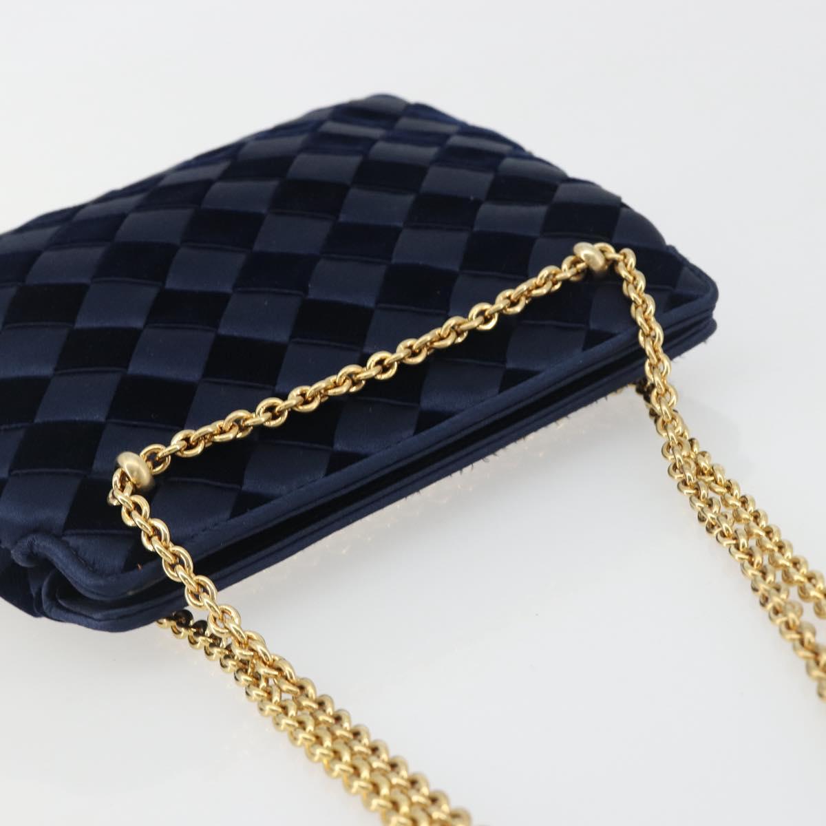 BOTTEGA VENETA INTRECCIATO Chain Bag Satin Velour Navy Gold Auth 196390A