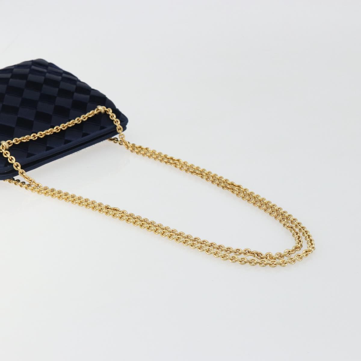 BOTTEGA VENETA INTRECCIATO Chain Bag Satin Velour Navy Gold Auth 196390A