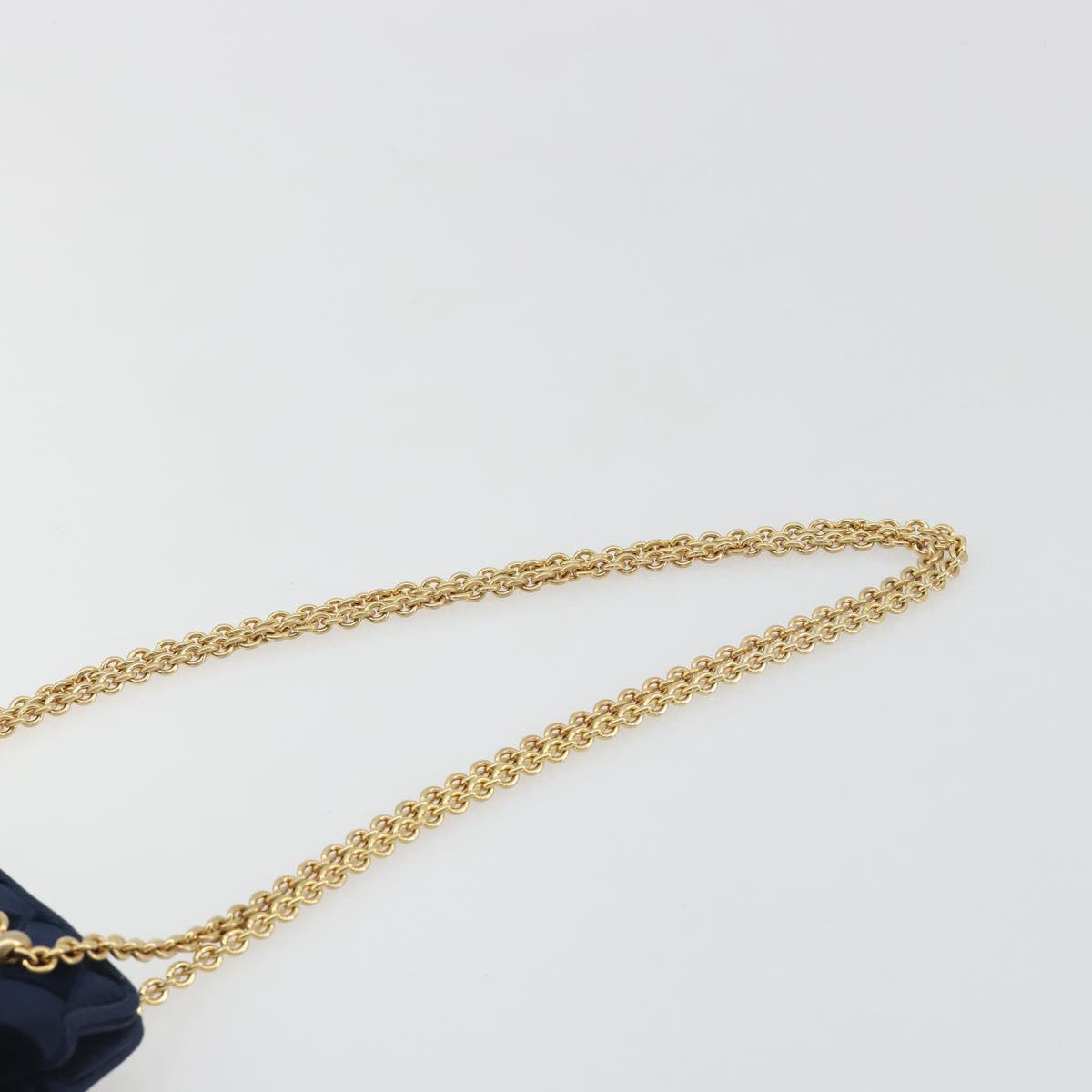 BOTTEGA VENETA INTRECCIATO Chain Bag Satin Velour Navy Gold Auth 196390A