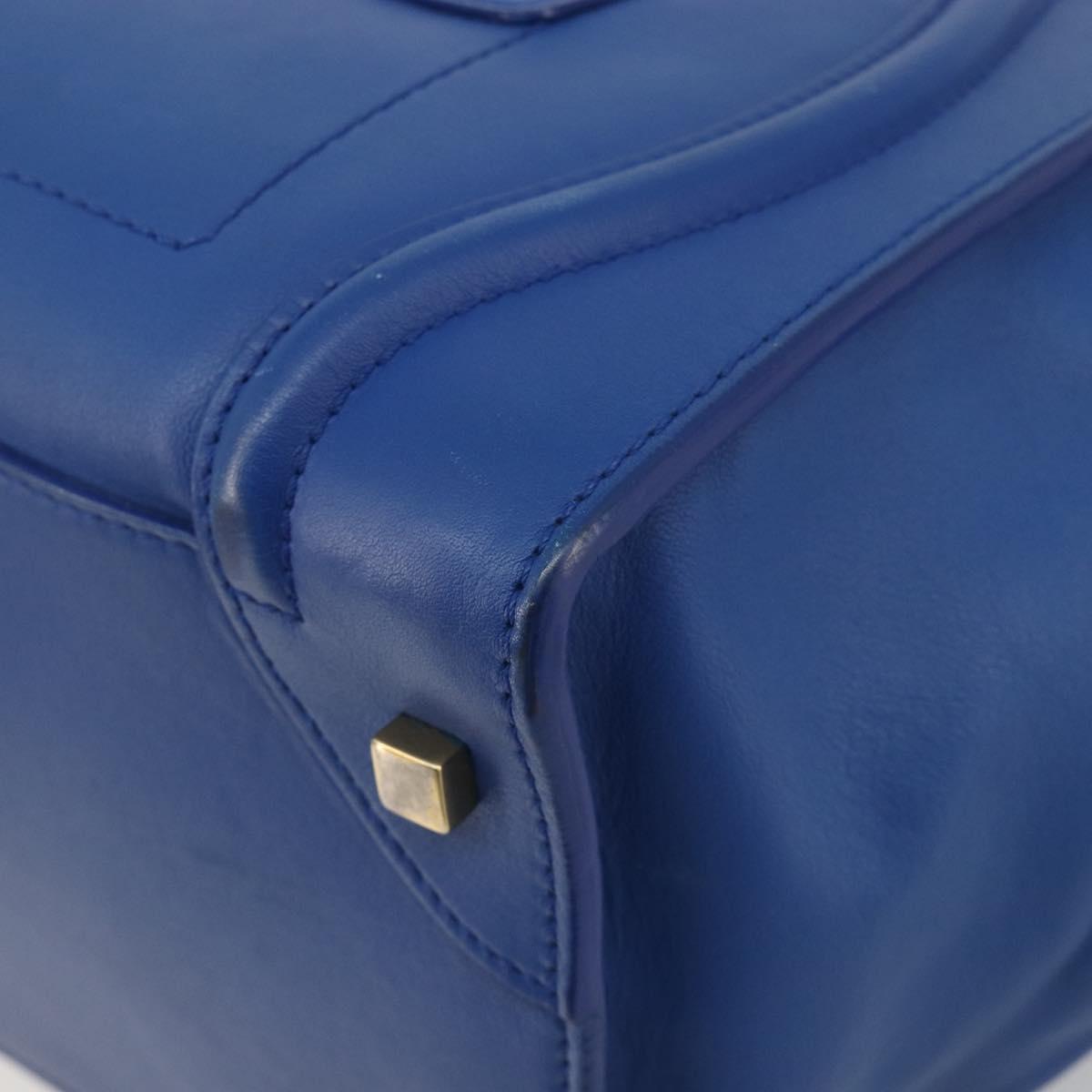 CELINE Luggage Mini Shopper Hand Bag Leather Blue Gold Tone Auth 196396A