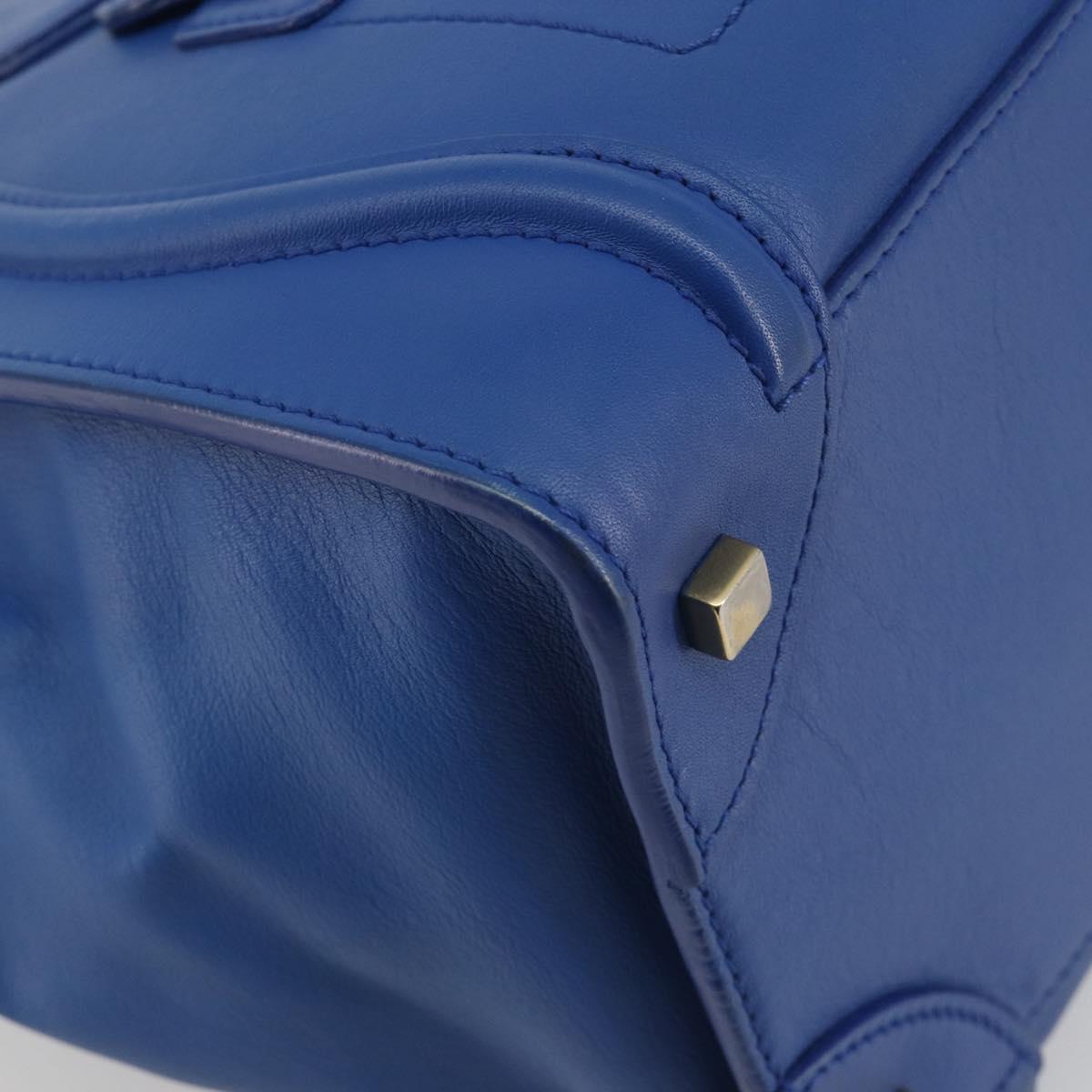 CELINE Luggage Mini Shopper Hand Bag Leather Blue Gold Tone Auth 196396A