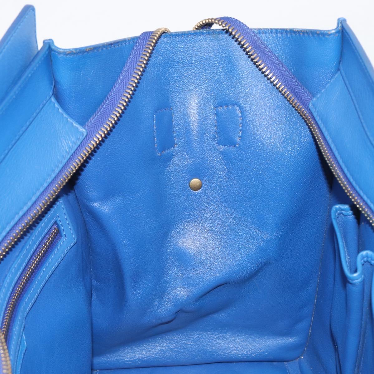 CELINE Luggage Mini Shopper Hand Bag Leather Blue Gold Tone Auth 196396A