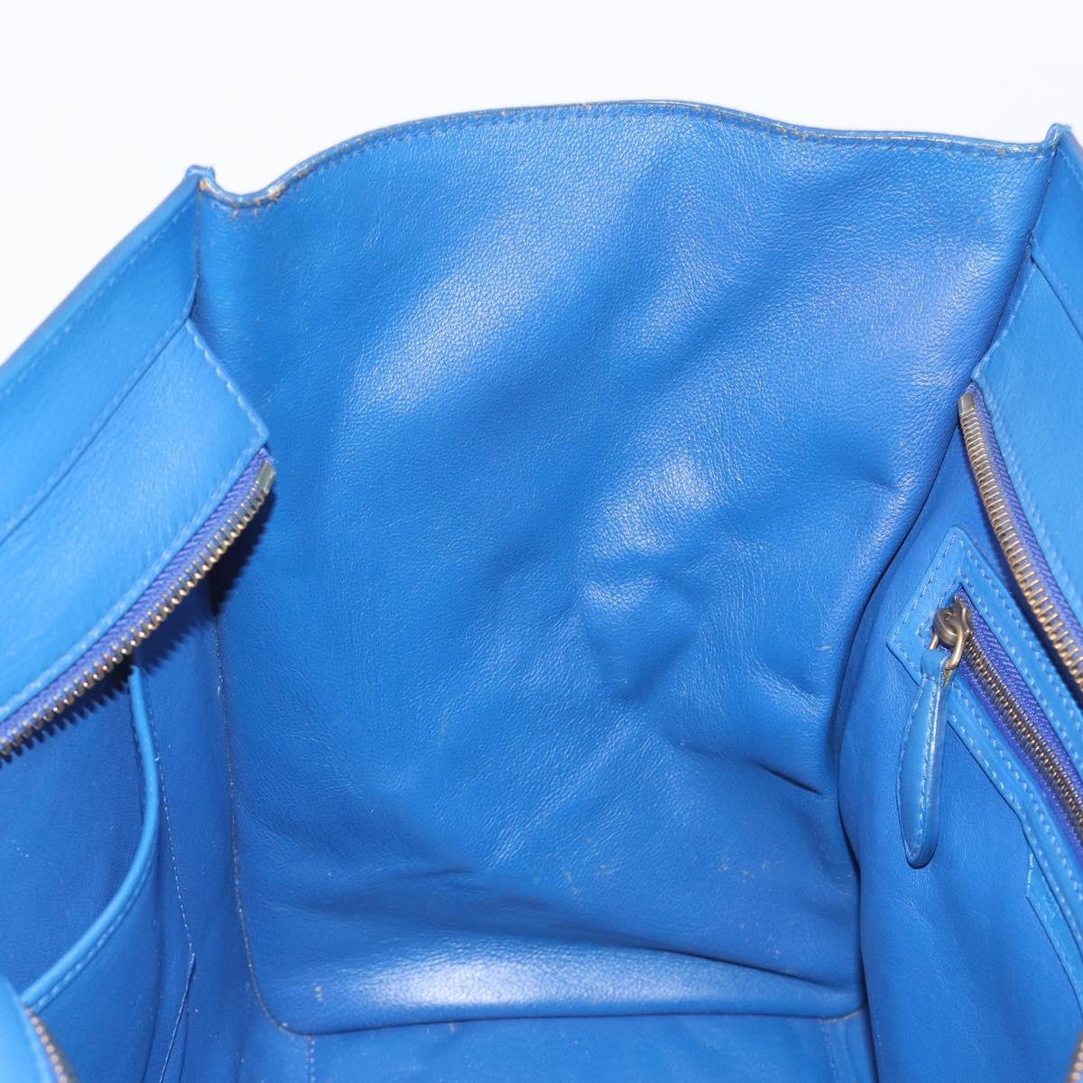 CELINE Luggage Mini Shopper Hand Bag Leather Blue Gold Tone Auth 196396A