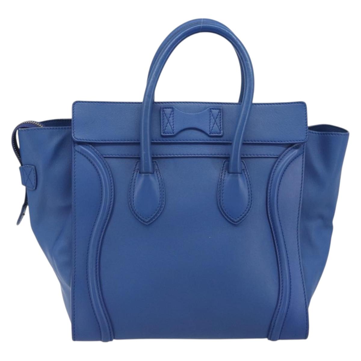 CELINE Luggage Mini Shopper Hand Bag Leather Blue Gold Tone Auth 196396A