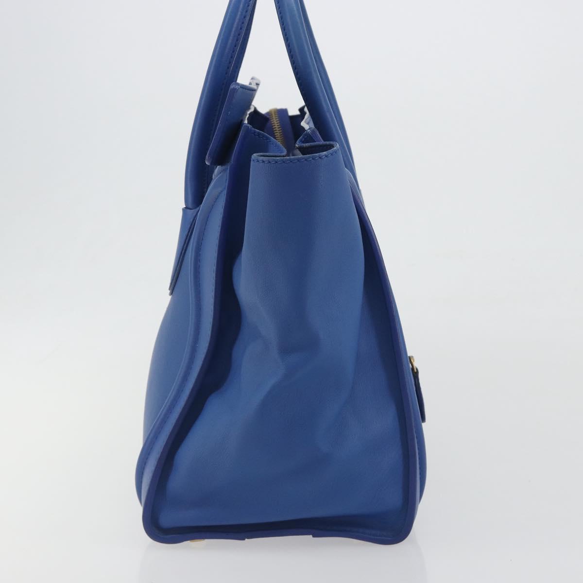 CELINE Luggage Mini Shopper Hand Bag Leather Blue Gold Tone Auth 196396A