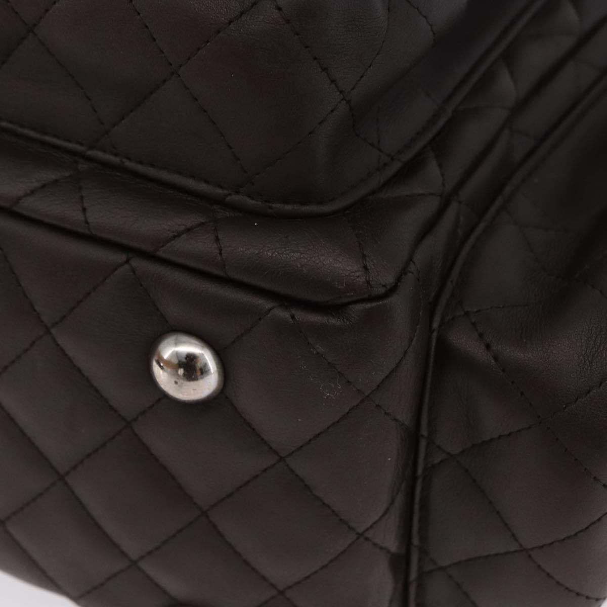 CHANEL Cambon Line Matelasse Hand Bag Leather Brown Silver CC Auth 196397SAV