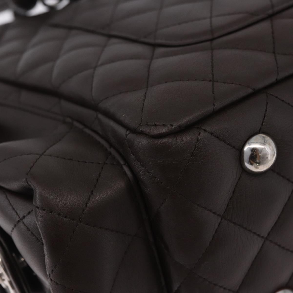 CHANEL Cambon Line Matelasse Hand Bag Leather Brown Silver CC Auth 196397SAV
