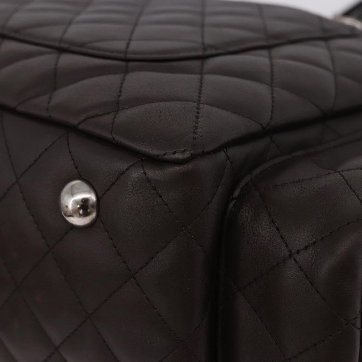 CHANEL Cambon Line Matelasse Hand Bag Leather Brown Silver CC Auth 196397SAV
