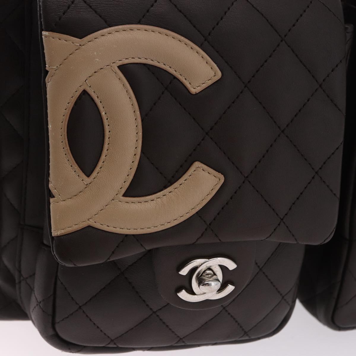 CHANEL Cambon Line Matelasse Hand Bag Leather Brown Silver CC Auth 196397SAV