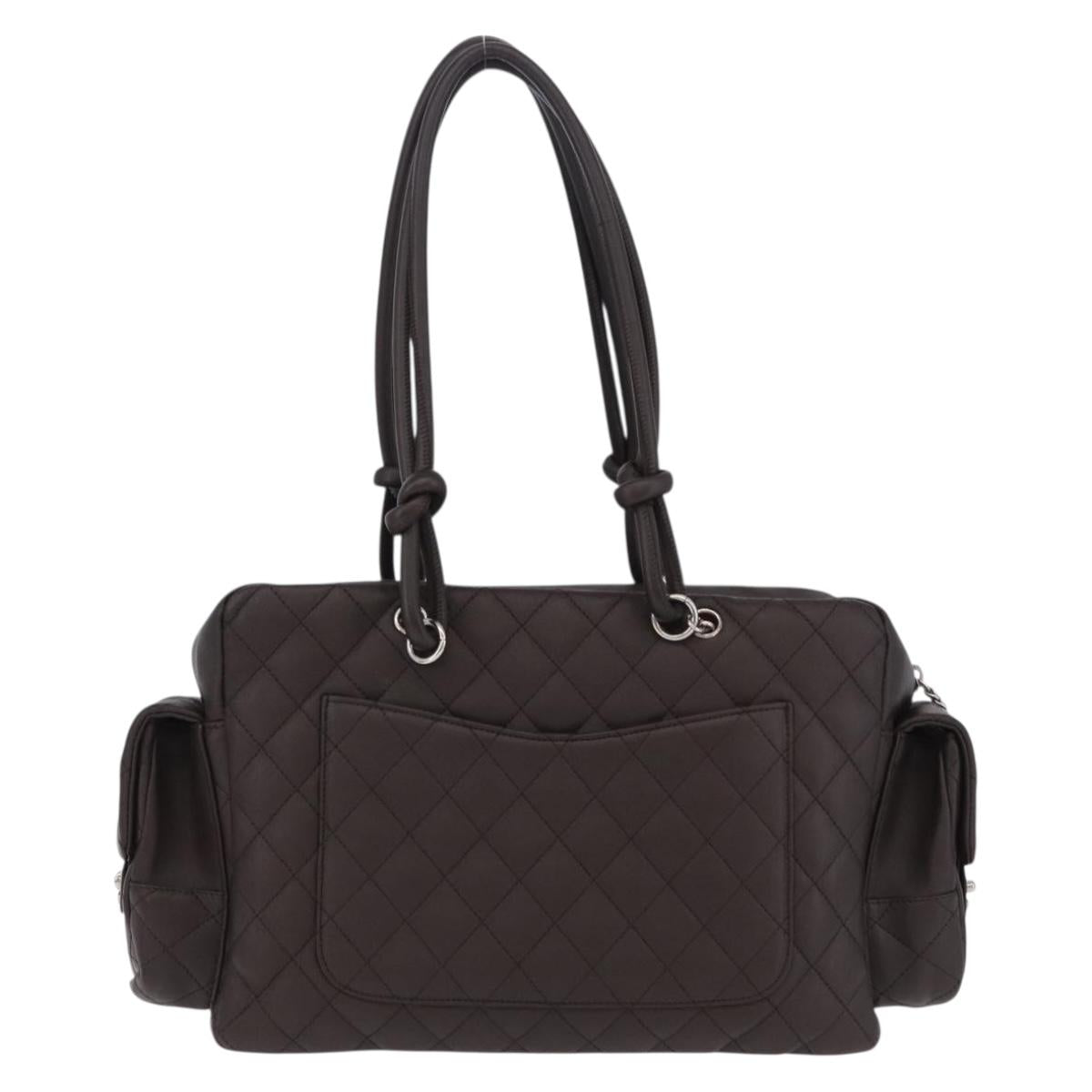 CHANEL Cambon Line Matelasse Hand Bag Leather Brown Silver CC Auth 196397SAV