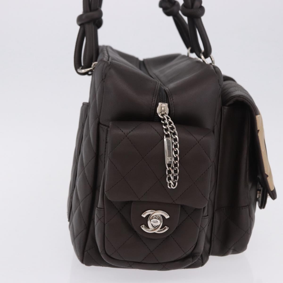 CHANEL Cambon Line Matelasse Hand Bag Leather Brown Silver CC Auth 196397SAV