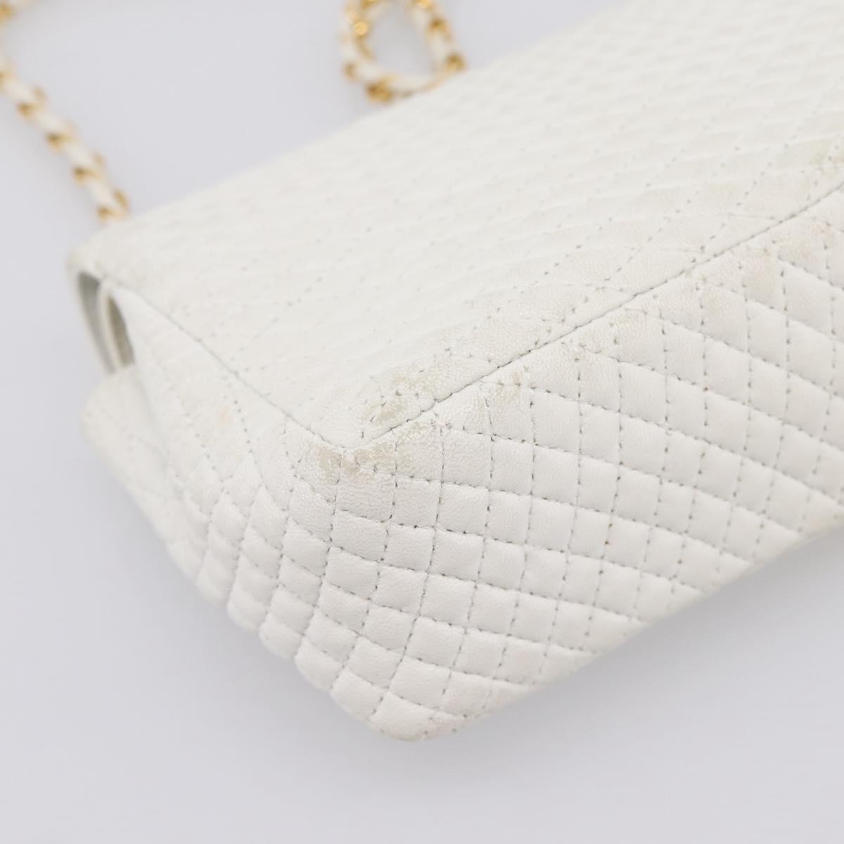 BALLY Chain Shoulder Bag Leather White Gold Tone Auth 196398