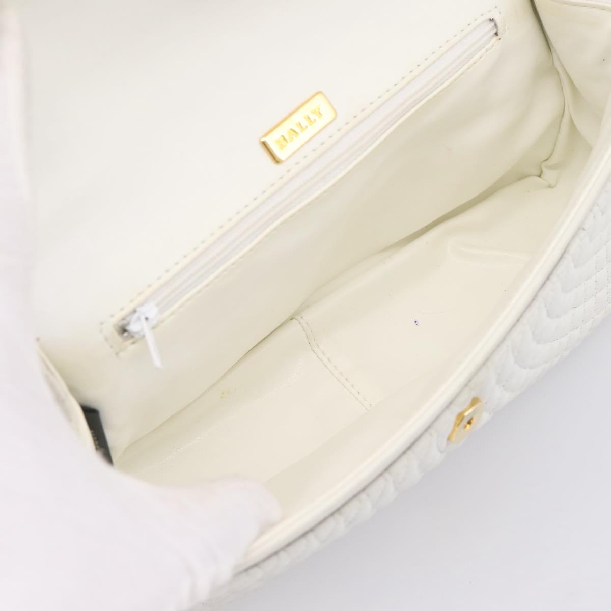BALLY Chain Shoulder Bag Leather White Gold Tone Auth 196398