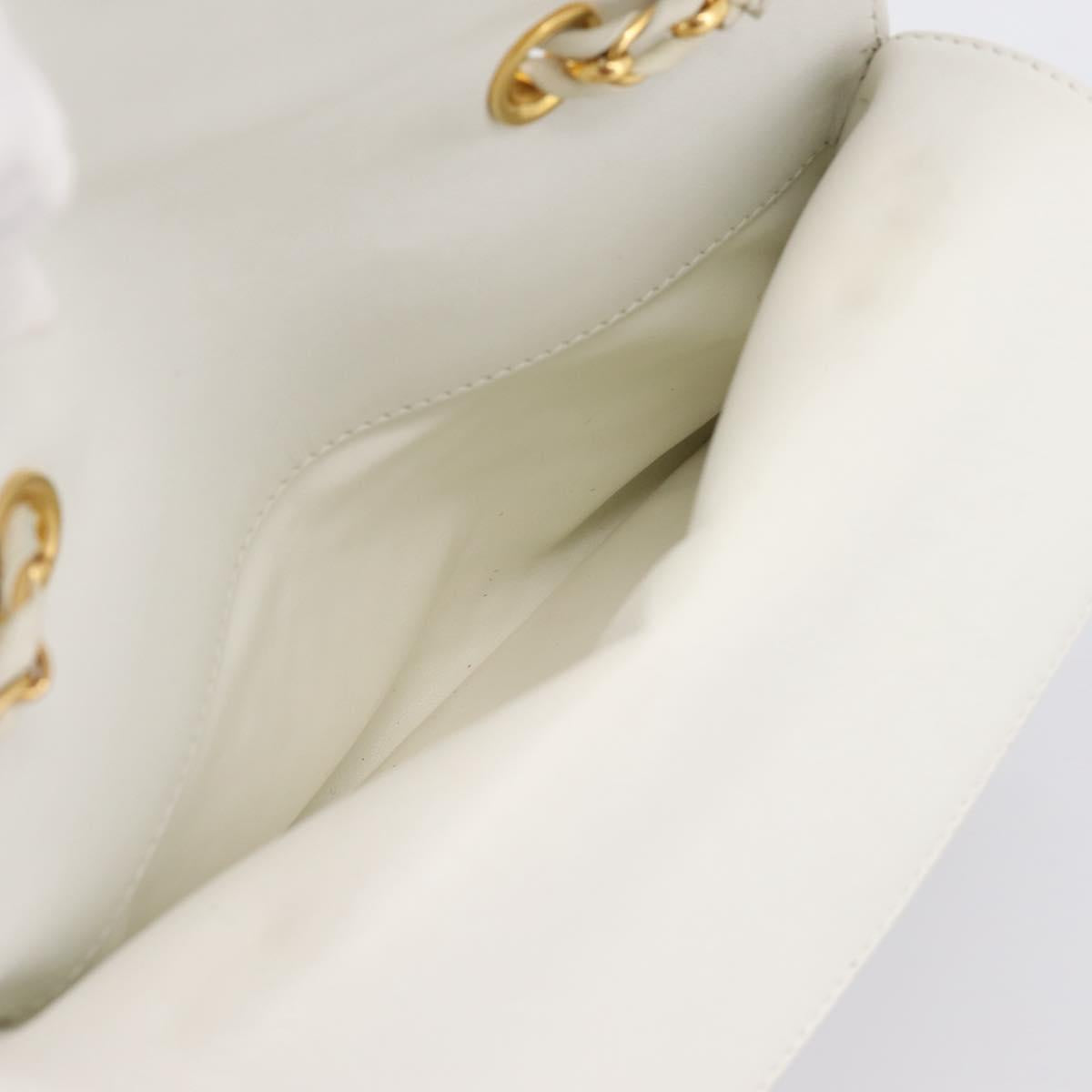 BALLY Chain Shoulder Bag Leather White Gold Tone Auth 196398