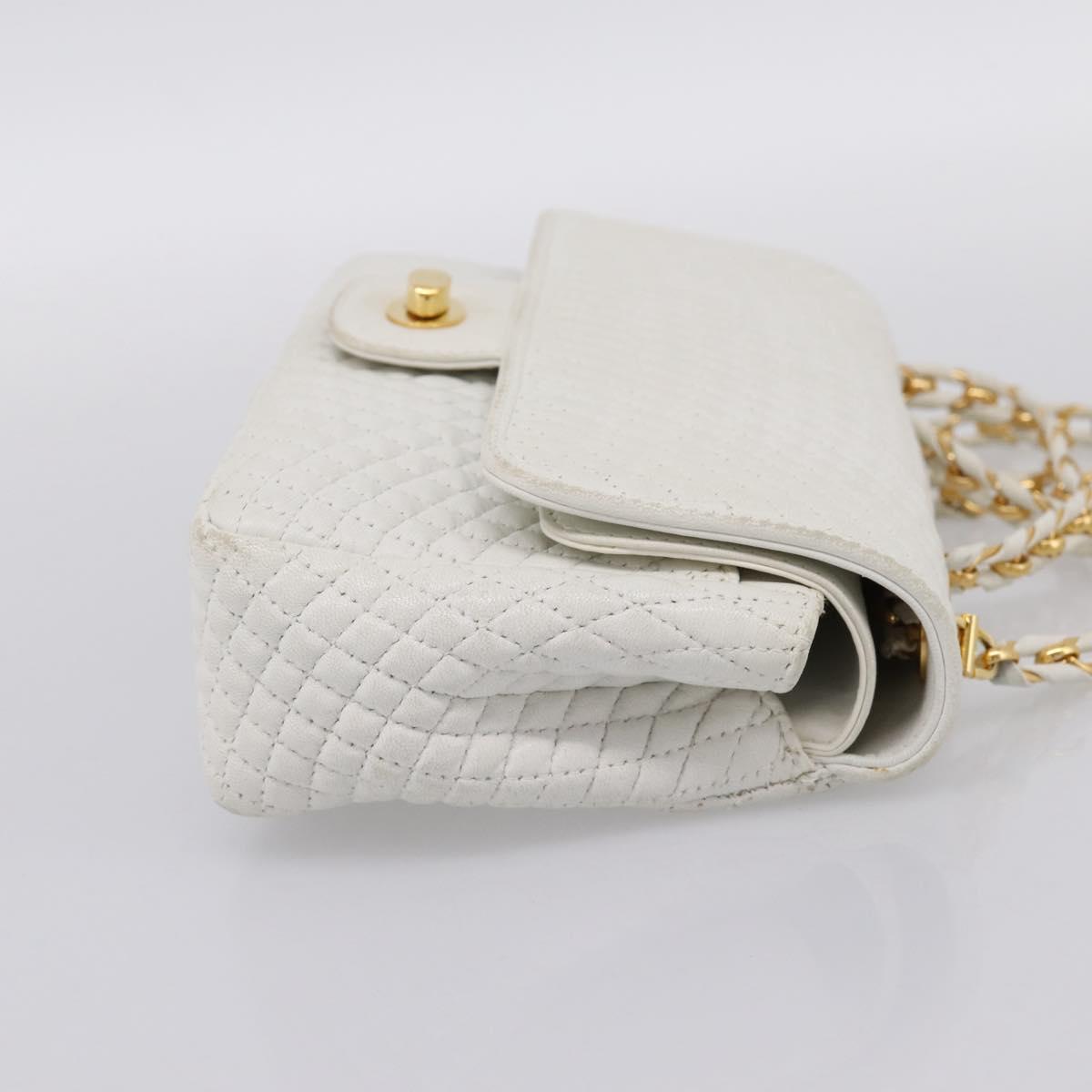 BALLY Chain Shoulder Bag Leather White Gold Tone Auth 196398