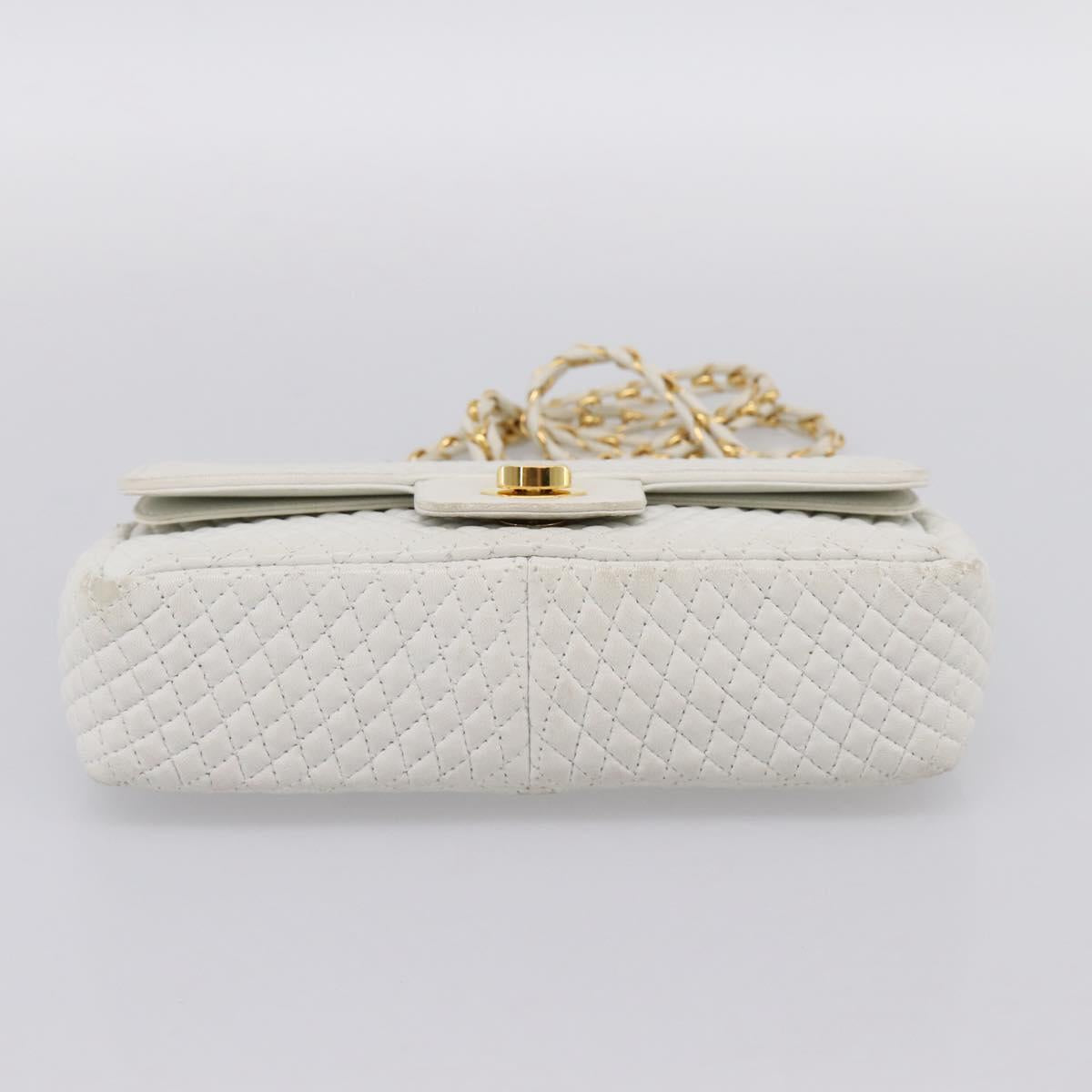 BALLY Chain Shoulder Bag Leather White Gold Tone Auth 196398