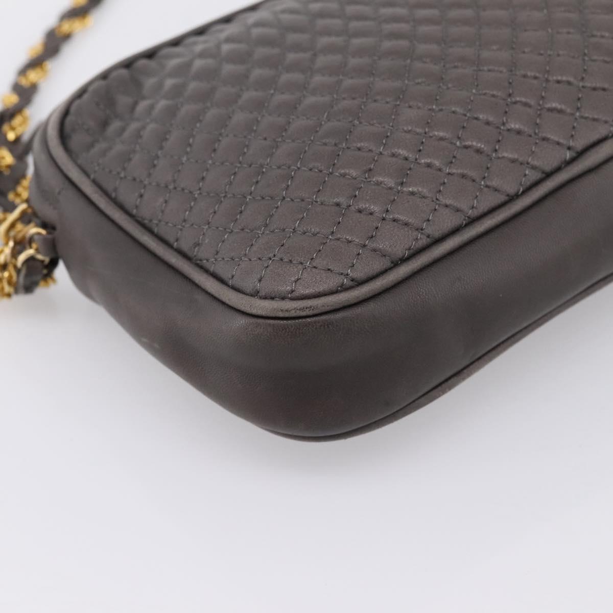 BALLY Chain Shoulder Bag Leather Gray Gold Tone Auth 196399A