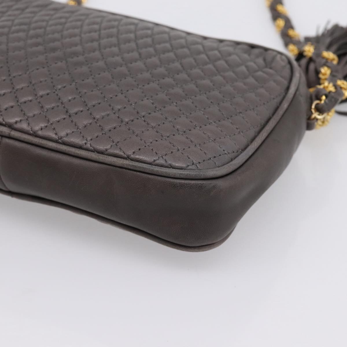 BALLY Chain Shoulder Bag Leather Gray Gold Tone Auth 196399A