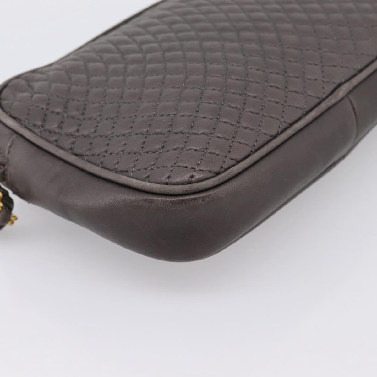 BALLY Chain Shoulder Bag Leather Gray Gold Tone Auth 196399A