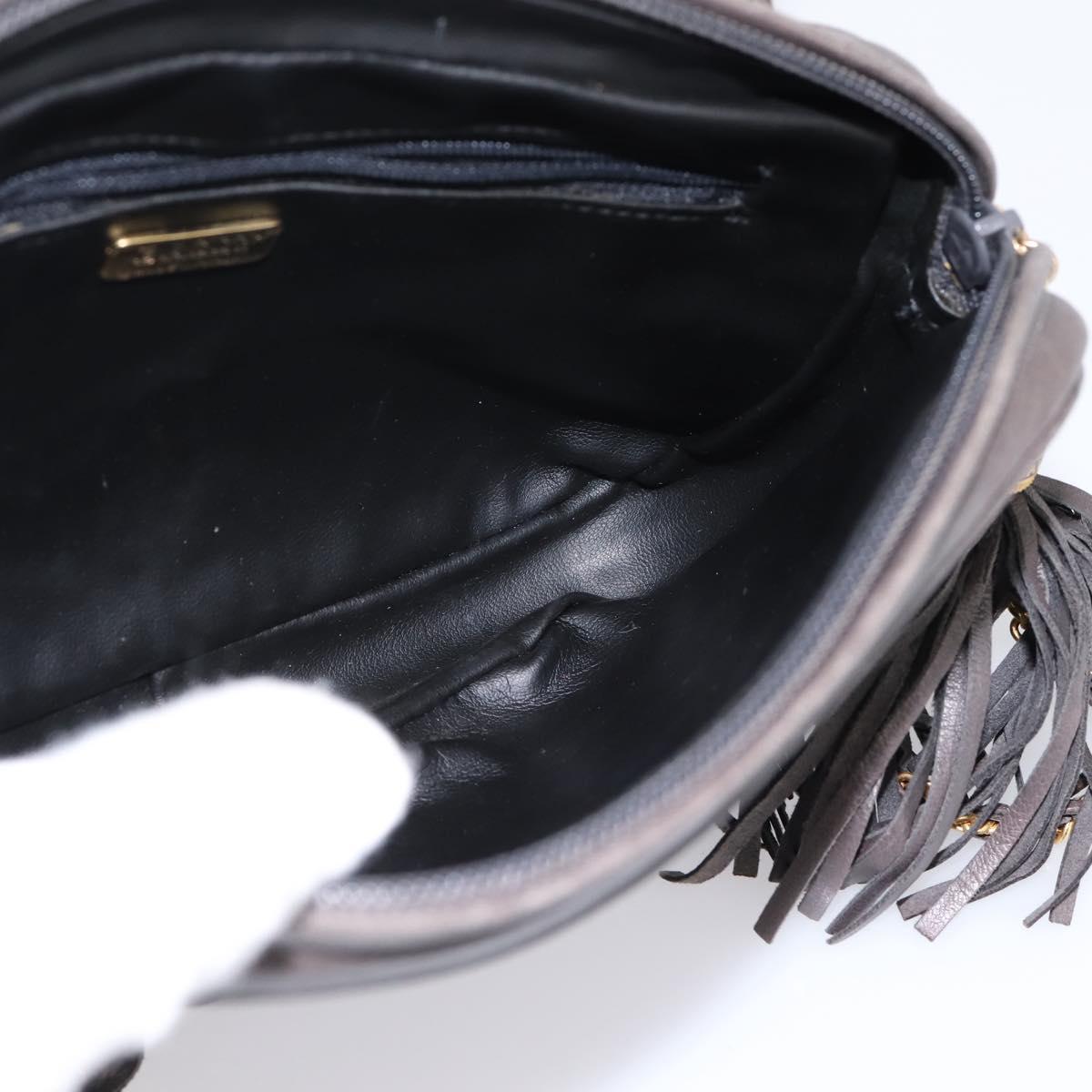 BALLY Chain Shoulder Bag Leather Gray Gold Tone Auth 196399A