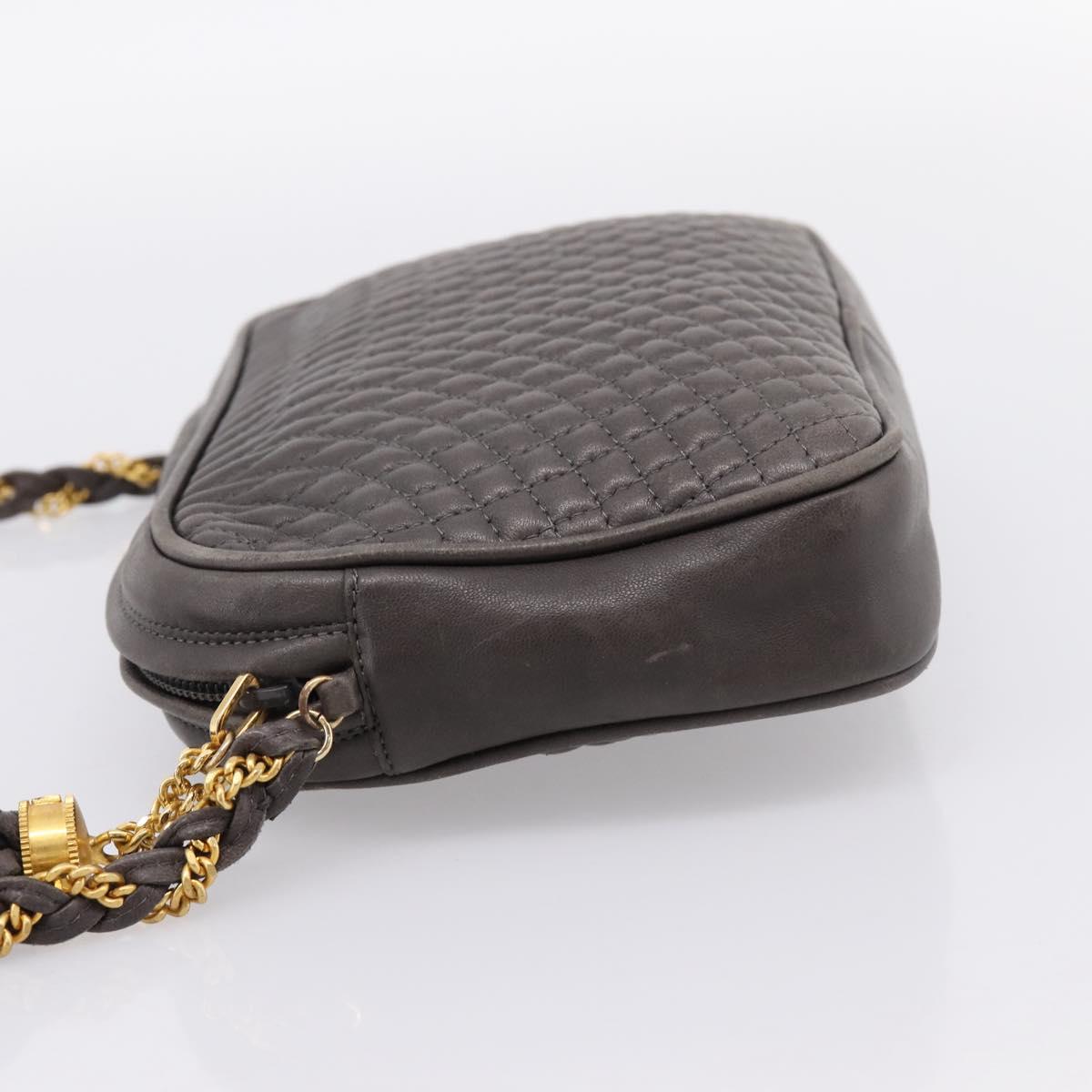 BALLY Chain Shoulder Bag Leather Gray Gold Tone Auth 196399A