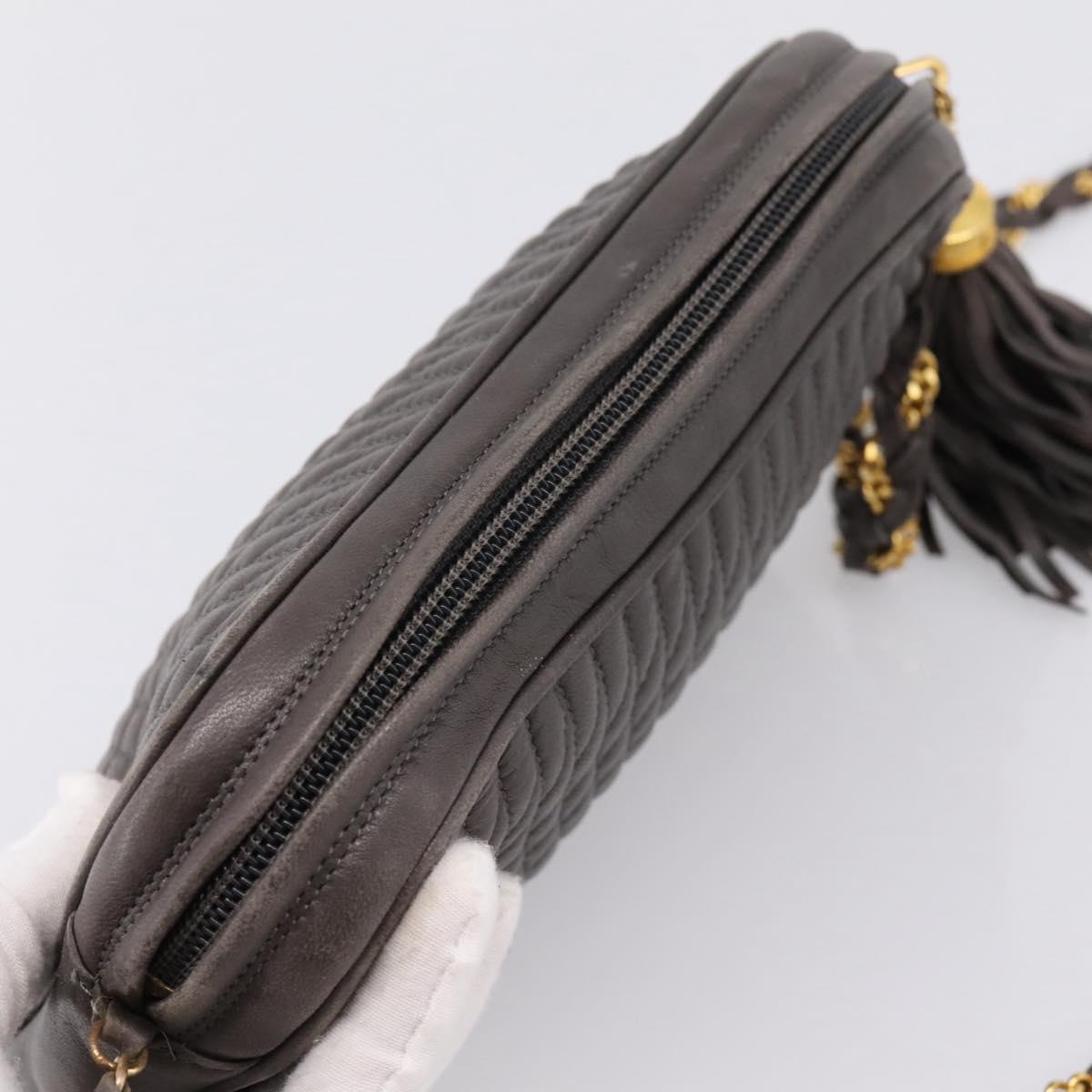 BALLY Chain Shoulder Bag Leather Gray Gold Tone Auth 196399A