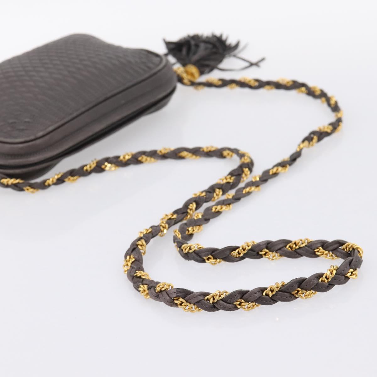 BALLY Chain Shoulder Bag Leather Gray Gold Tone Auth 196399A