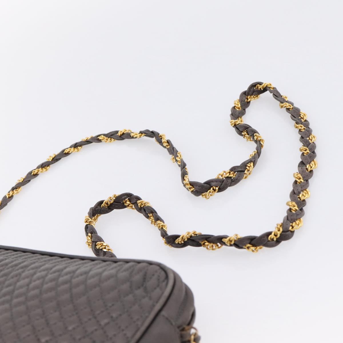 BALLY Chain Shoulder Bag Leather Gray Gold Tone Auth 196399A
