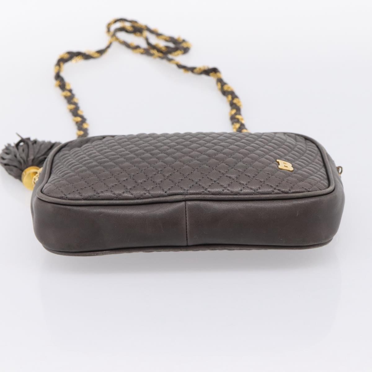 BALLY Chain Shoulder Bag Leather Gray Gold Tone Auth 196399A