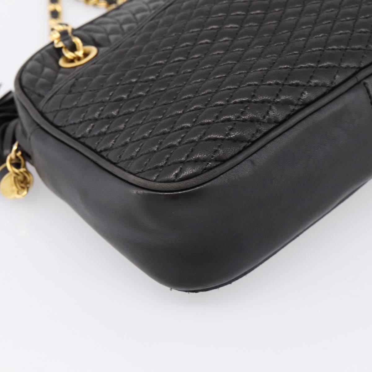 BALLY Chain Shoulder Bag Leather Black Gold Tone Auth 196400A