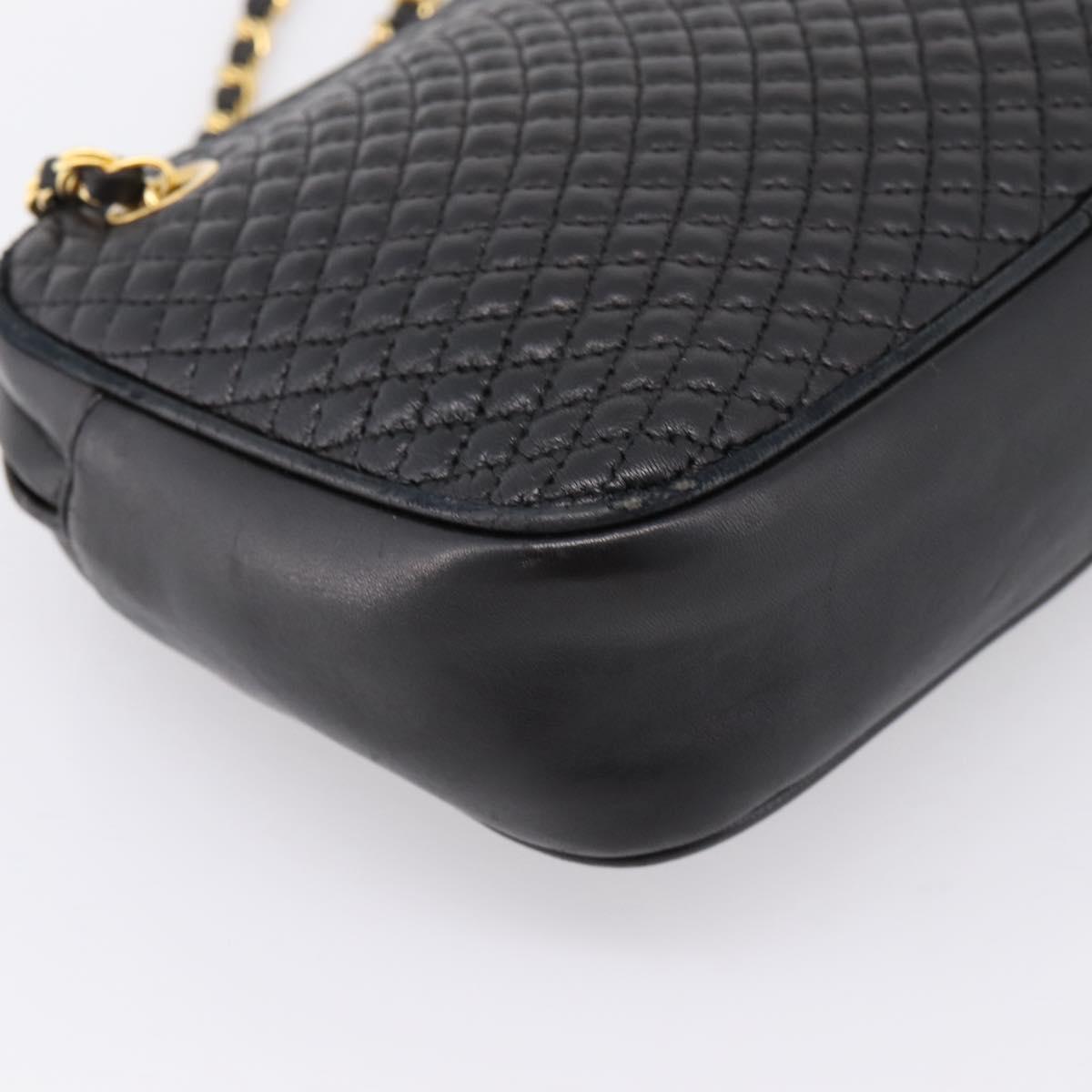BALLY Chain Shoulder Bag Leather Black Gold Tone Auth 196400A