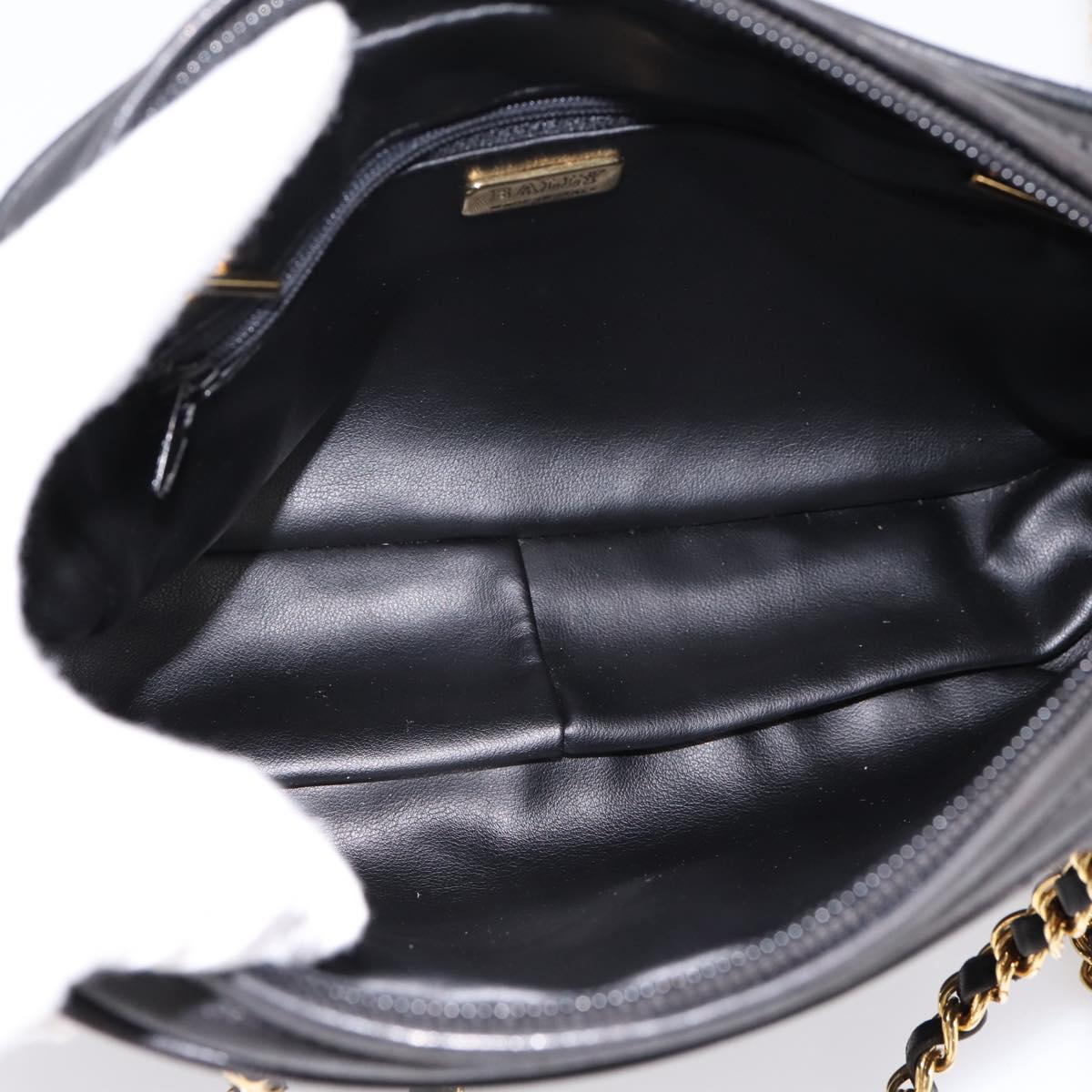 BALLY Chain Shoulder Bag Leather Black Gold Tone Auth 196400A