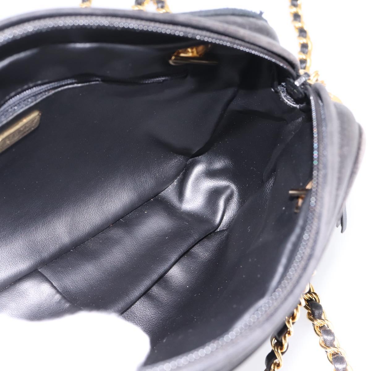 BALLY Chain Shoulder Bag Leather Black Gold Tone Auth 196400A