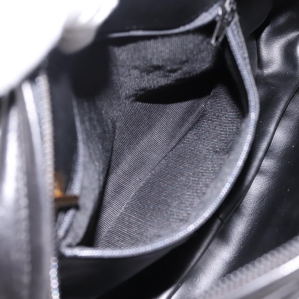 BALLY Chain Shoulder Bag Leather Black Gold Tone Auth 196400A