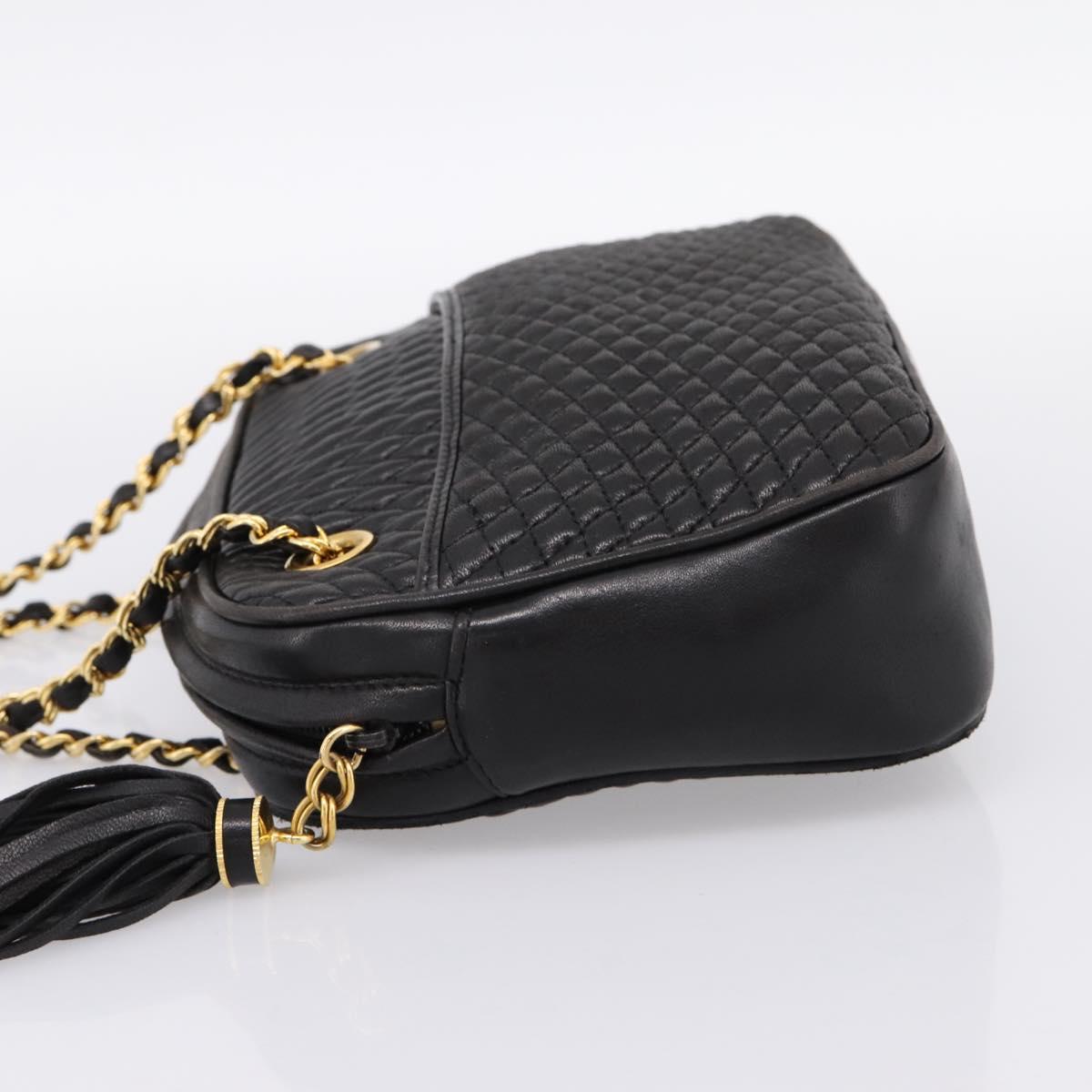 BALLY Chain Shoulder Bag Leather Black Gold Tone Auth 196400A