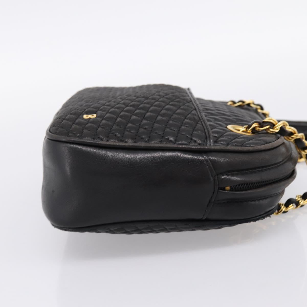 BALLY Chain Shoulder Bag Leather Black Gold Tone Auth 196400A