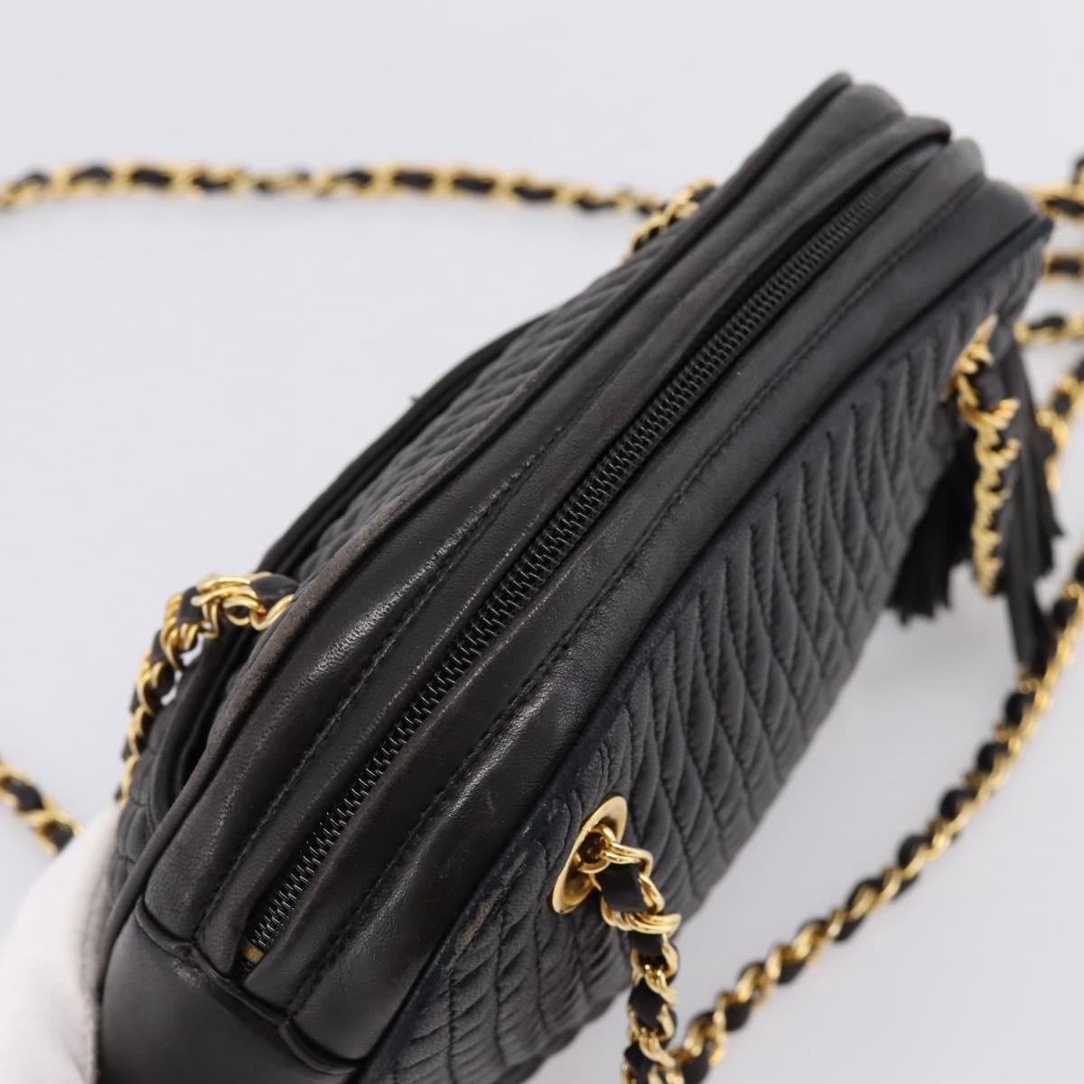 BALLY Chain Shoulder Bag Leather Black Gold Tone Auth 196400A