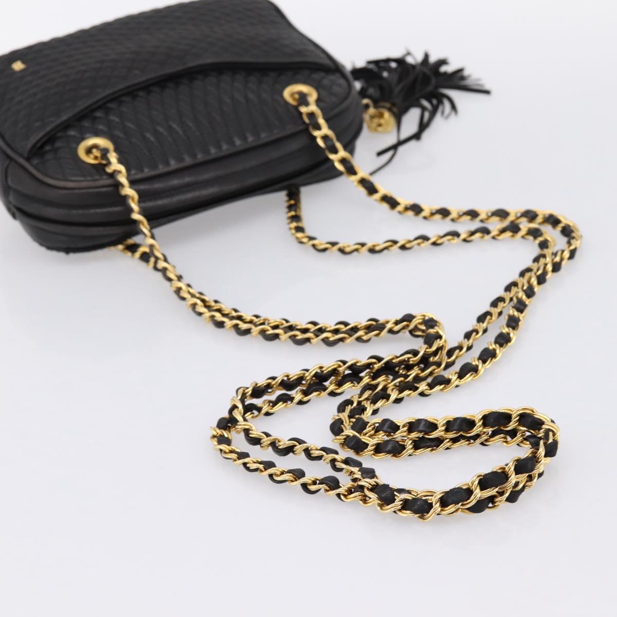 BALLY Chain Shoulder Bag Leather Black Gold Tone Auth 196400A