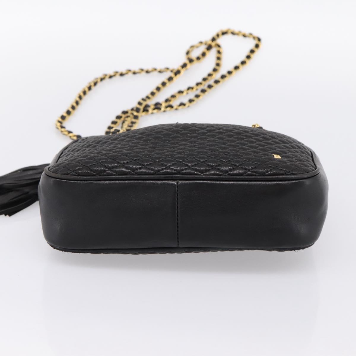 BALLY Chain Shoulder Bag Leather Black Gold Tone Auth 196400A