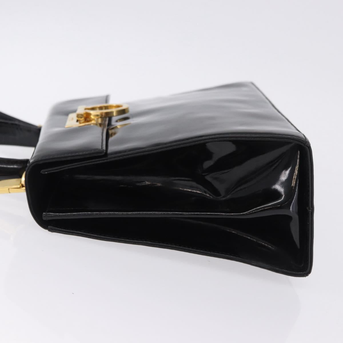 Salvatore Ferragamo Hand Bag Patent 2way Black Gold Tone Auth 196403