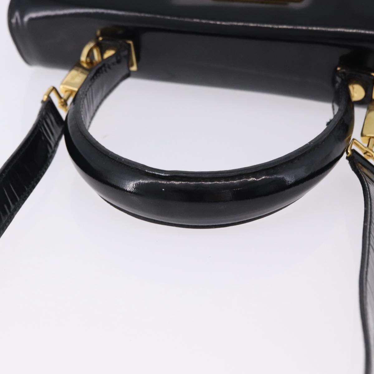 Salvatore Ferragamo Hand Bag Patent 2way Black Gold Tone Auth 196403