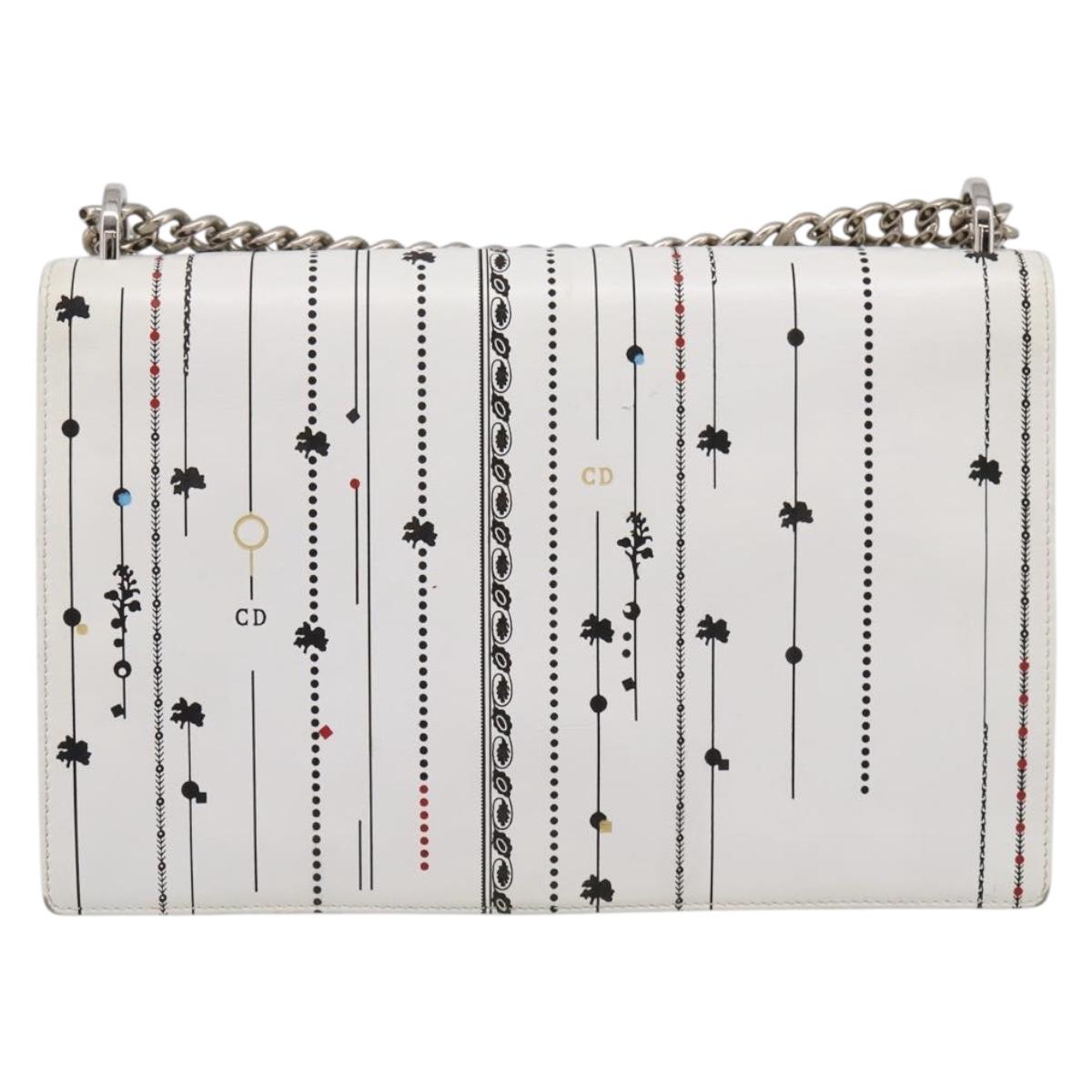 Christian Dior Diorama Chain Shoulder Bag Leather White Silver Auth 196404A