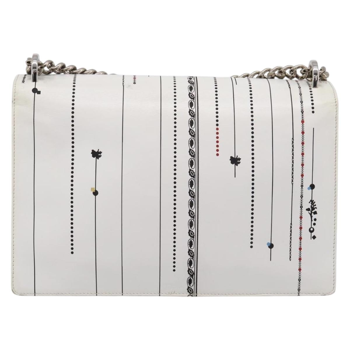 Christian Dior Diorama Chain Shoulder Bag Leather White Silver Auth 196404A