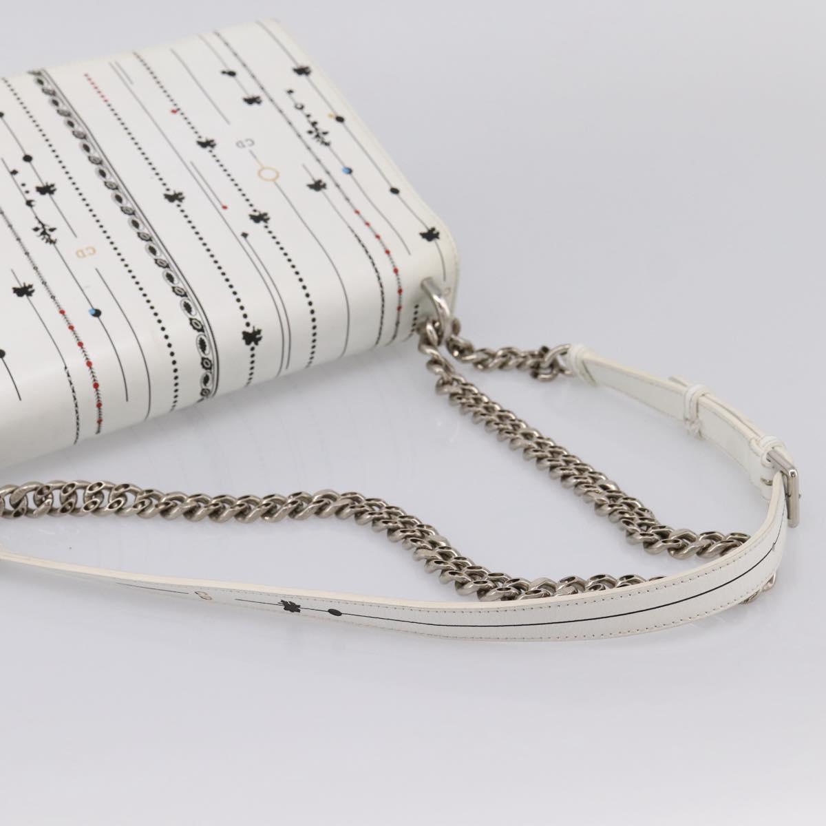 Christian Dior Diorama Chain Shoulder Bag Leather White Silver Auth 196404A