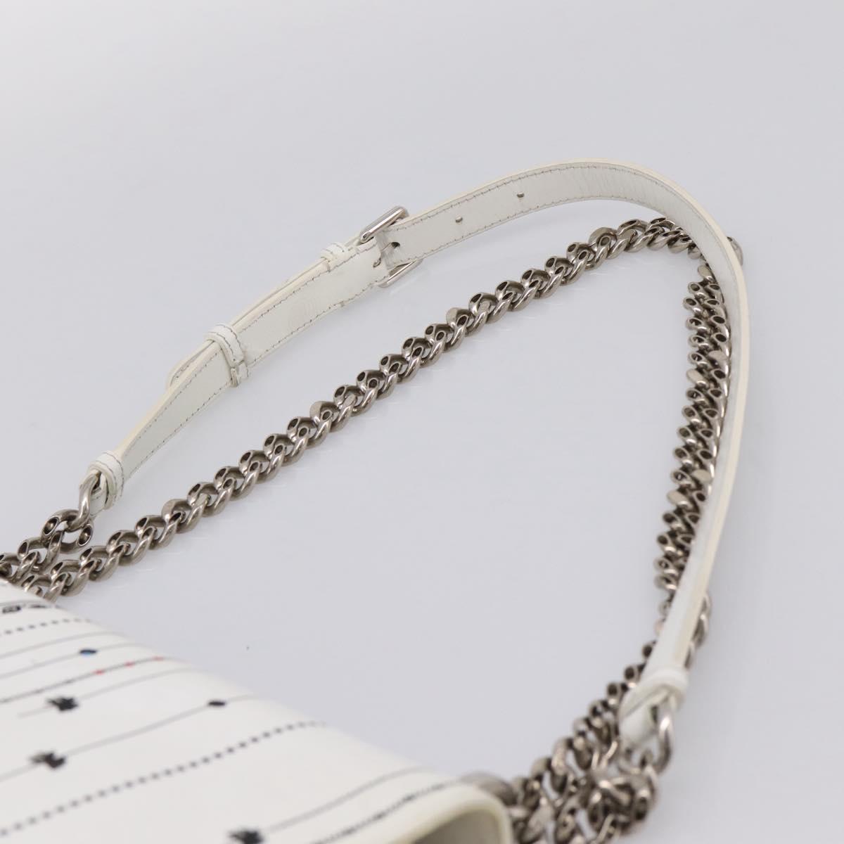 Christian Dior Diorama Chain Shoulder Bag Leather White Silver Auth 196404A