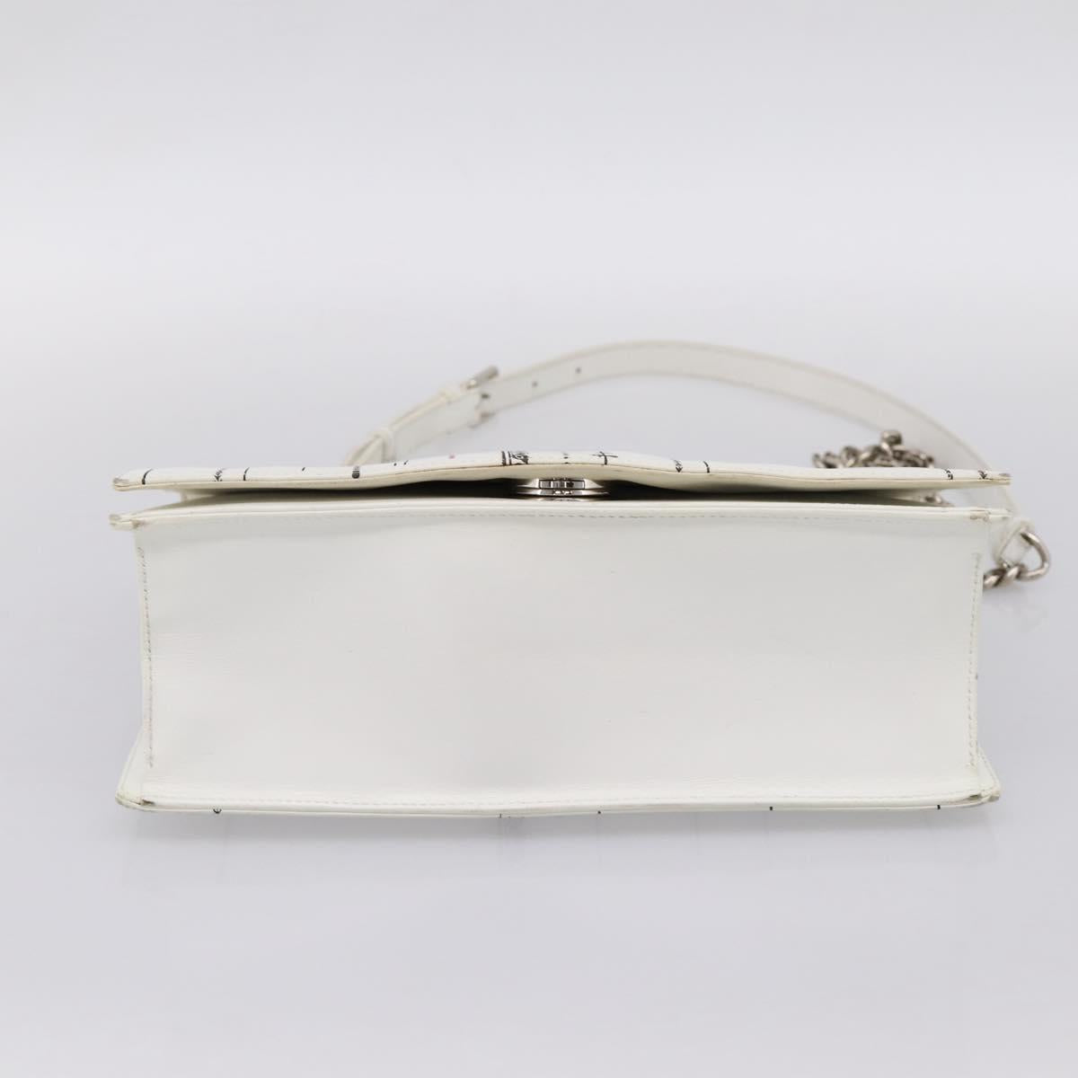 Christian Dior Diorama Chain Shoulder Bag Leather White Silver Auth 196404A