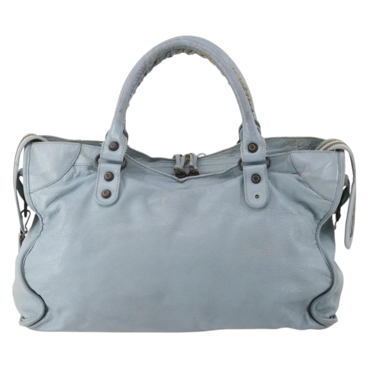 BALENCIAGA The City Hand Bag Leather 2way Light Blue Gold 115478 Auth 196406