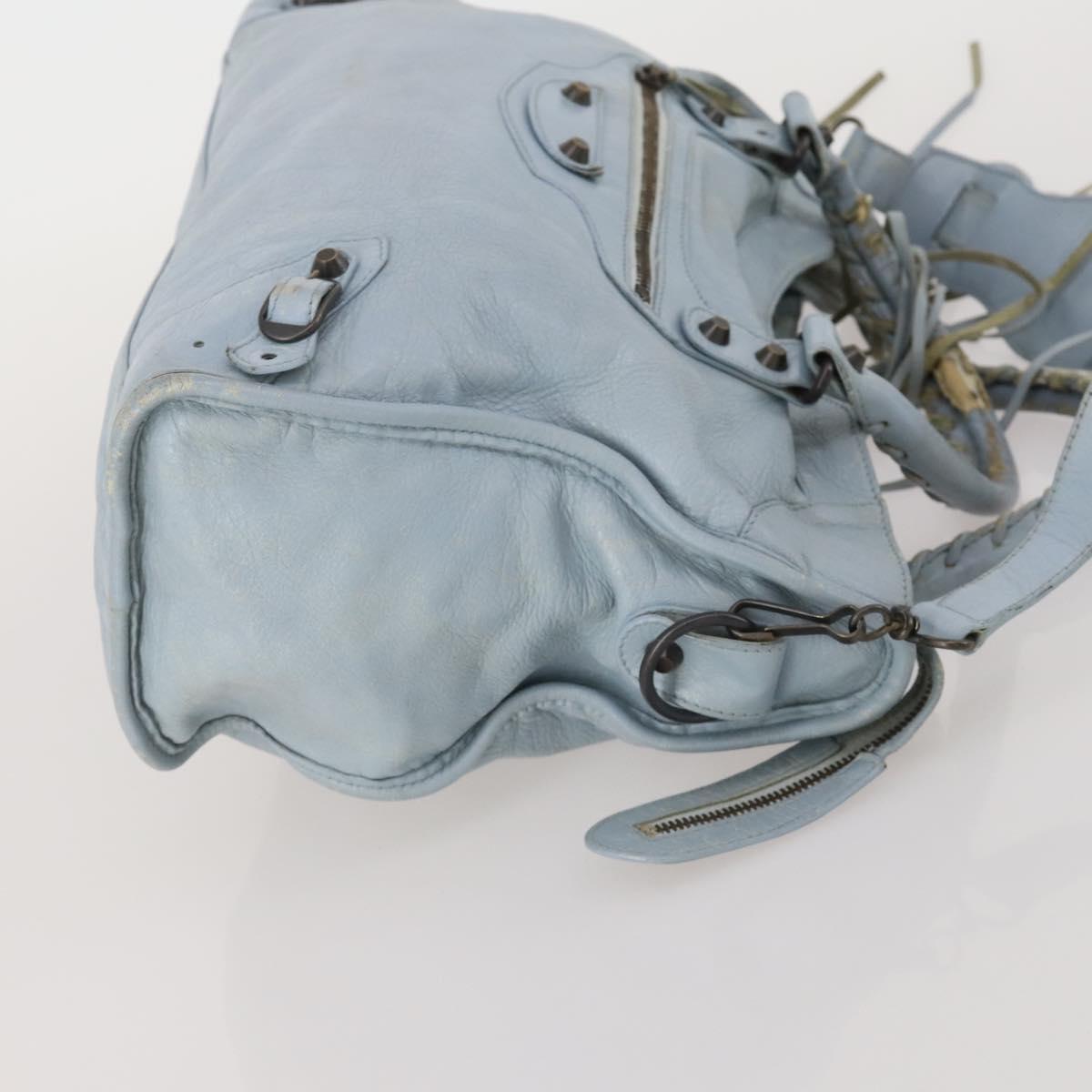 BALENCIAGA The City Hand Bag Leather 2way Light Blue Gold 115478 Auth 196406
