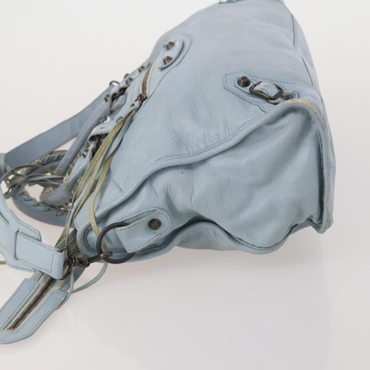 BALENCIAGA The City Hand Bag Leather 2way Light Blue Gold 115478 Auth 196406