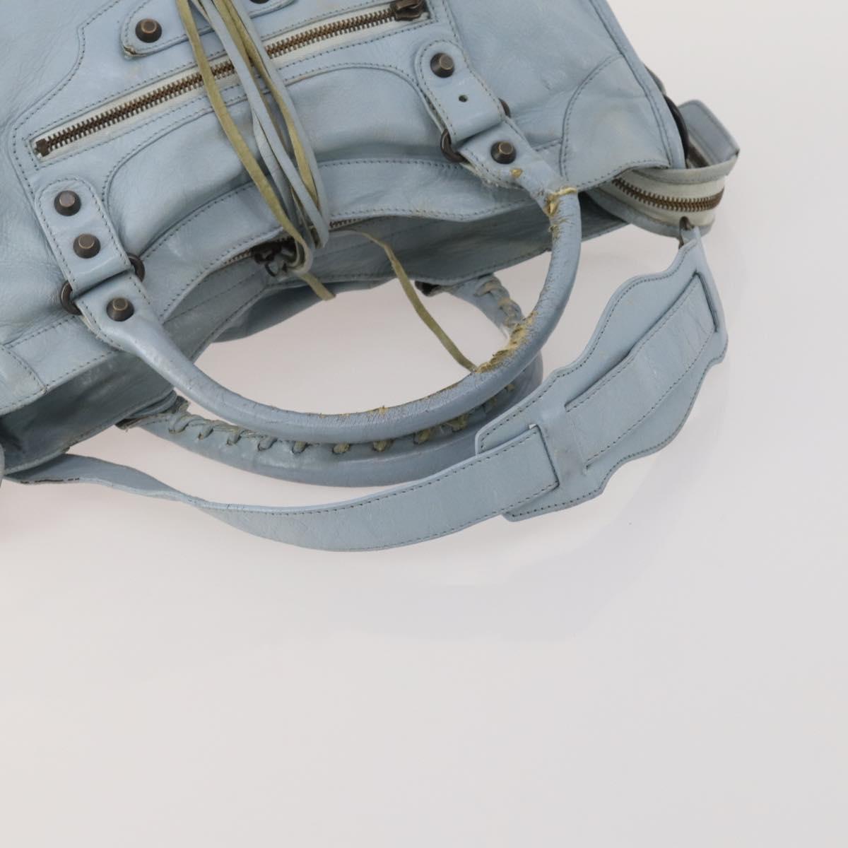 BALENCIAGA The City Hand Bag Leather 2way Light Blue Gold 115478 Auth 196406